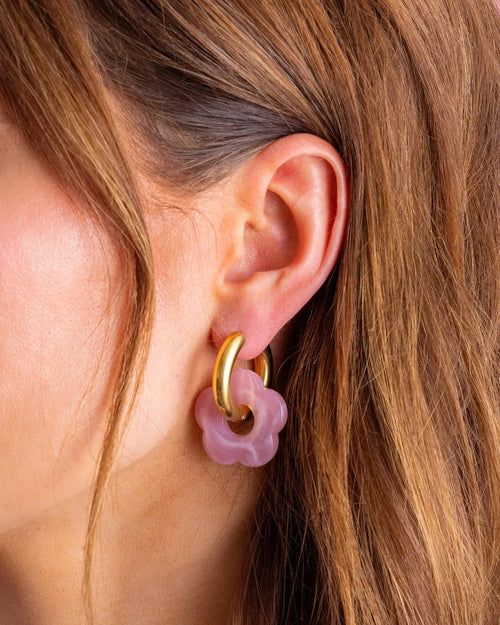 Laurel Pink Flower Huggie Earrings