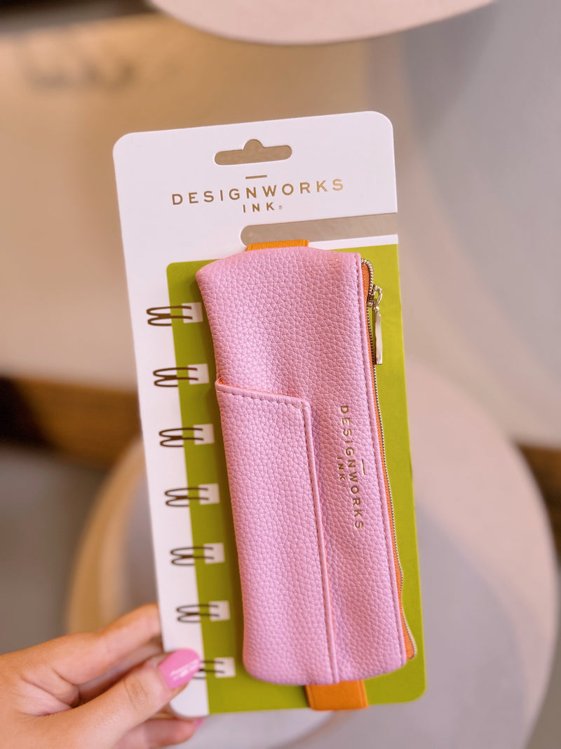 Vegan Leather Pen Pouch - Pink + Orange