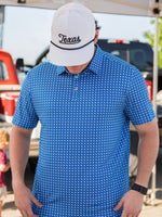 Performance Polo- Texas Blue and White